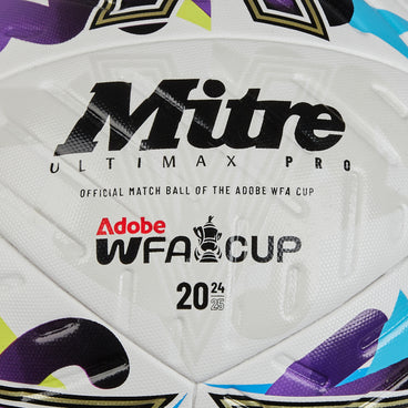 Back view of the Mitre Women's FA Cup Ultimax Pro Football White, Purple and Green