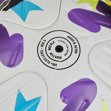 Back ¾ right view of the Mitre Women's FA Cup Ultimax Pro Football White, Purple and Green