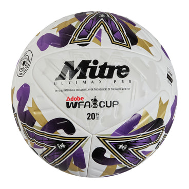 Front view of the Mitre Women's FA Cup Ultimax Pro Winners Football White, Gold and Green