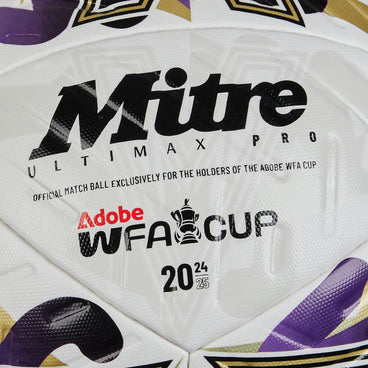 Back ¾ left view of the Mitre Women's FA Cup Ultimax Pro Winners Football White, Gold and Green