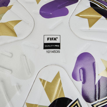 Back ¾ right view of the Mitre Women's FA Cup Ultimax Pro Winners Football White, Gold and Green