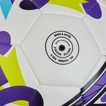 Back ¾ right view of the Mitre Women's FA Cup Train Football White, Purple and Green