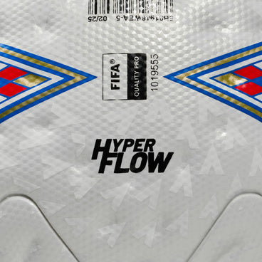 Right side view of the  Ultimax Pro 30th Anniversary Football White, Blue and Red