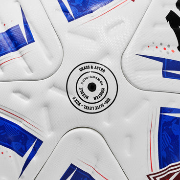 Left side view of the  TNL Ultimax One XU Football White and Blue