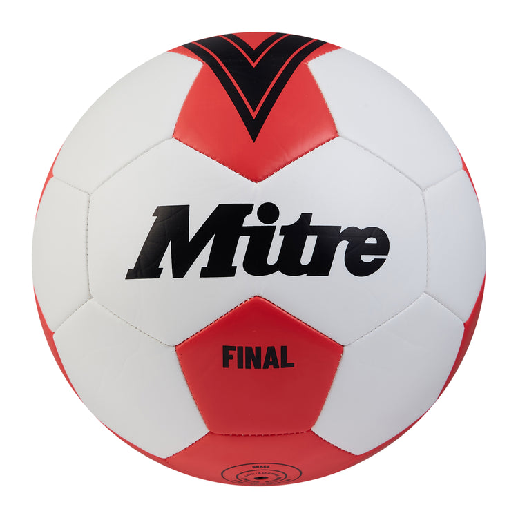Front view of the Mitre Final Football White and Black