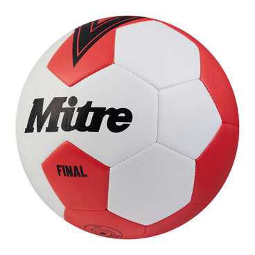 Front ¾ left view of the Mitre Final Football White and Black
