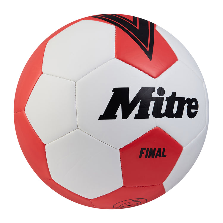 Front ¾ right view of the Mitre Final Football White and Black