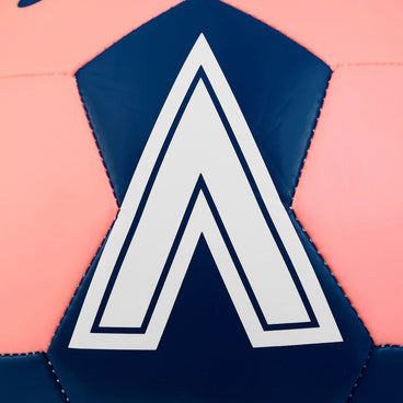 Back ¾ left view of the Mitre Final Football Pink and Blue