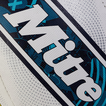 Back view of the Mitre Squad Rugby Ball White and Navy