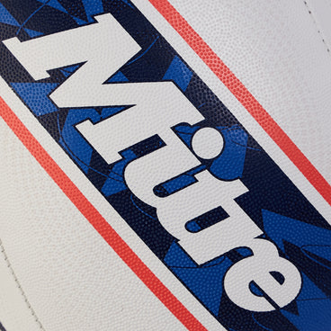 Back view of the Mitre Grid Rugby Ball White and Blue