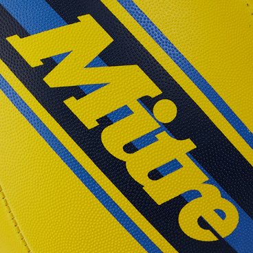 Back view of the Mitre Cub Rugby Ball Yellow and Navy