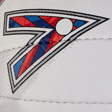 Back ¾ left view of the Mitre Shooter Netball White and Red