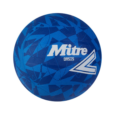 Front ¾ right view of the Mitre Oasis Netball Blue and White
