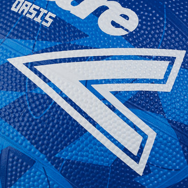 Back ¾ right view of the Mitre Oasis Netball Blue and White