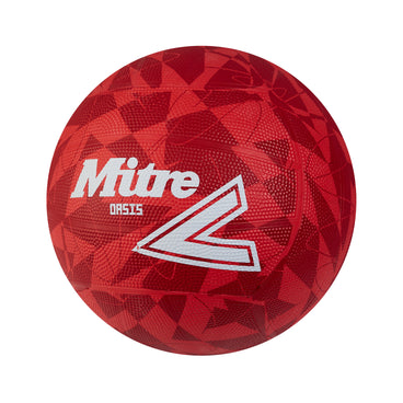 Front ¾ left view of the Mitre Oasis Netball Red and White