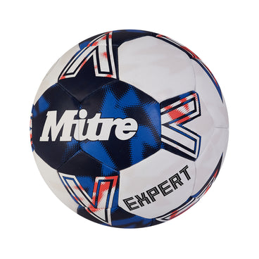 Front ¾ left view of the Mitre Expert Handball White and Blue