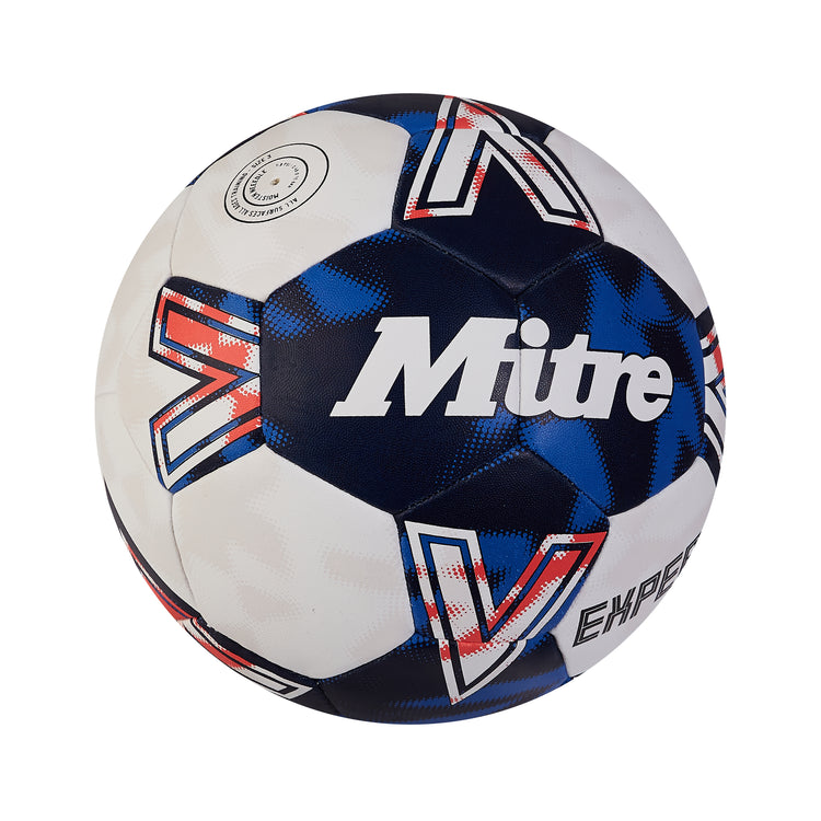 Front ¾ right view of the Mitre Expert Handball White and Blue