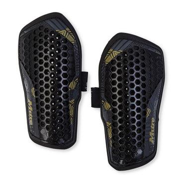 Front view of the Mitre Aircell Pro Shinguards Black and Gold