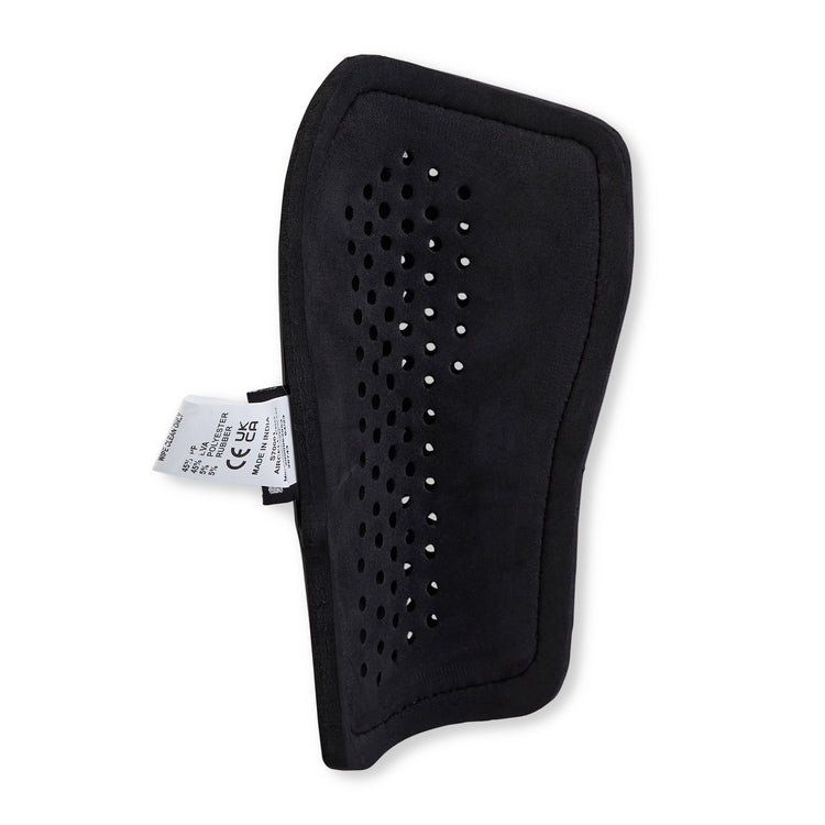Front ¾ right view of the Mitre Aircell Pro Shinguards Black and Gold