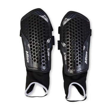 Front view of the Mitre Aircell Power Shinguards Black and White