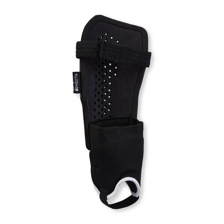 Front ¾ right view of the Mitre Aircell Power Shinguards Black and White