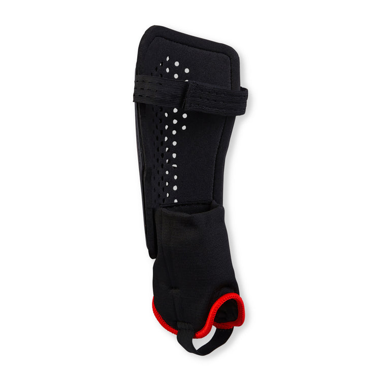 Front ¾ right view of the Mitre Aircell Carbon Shinguards Black and Red