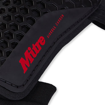 Back view of the Mitre Aircell Carbon Shinguards Black and Red