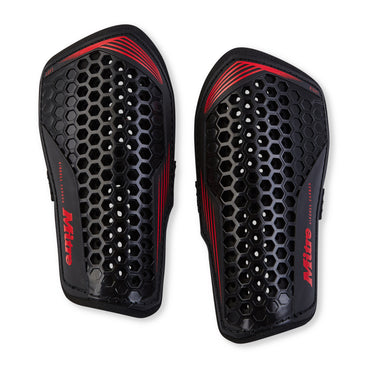 Front view of the Mitre Aircell Carbon Slip Shinguards Black and Red