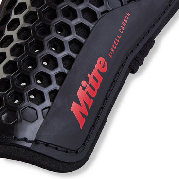Back view of the Mitre Aircell Carbon Slip Shinguards Black and Red
