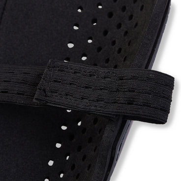Back ¾ left view of the Mitre Aircell Carbon Slip Shinguards Black and Red